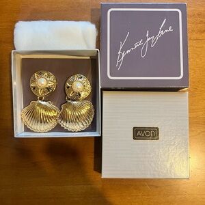 Avon Gold and Pearl Shell Earrings